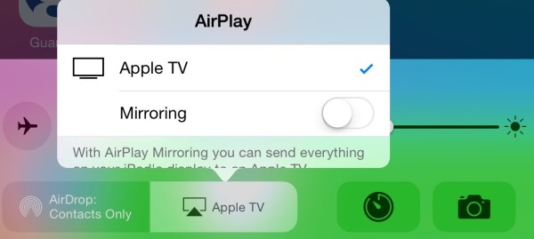 Airplay Mirroring button on iPad Mini with iOS8