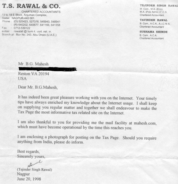 Thank you note from Tejinder Singh Rawal