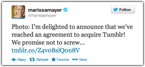 Yahoo CEO tweet after Tumblr acquisition